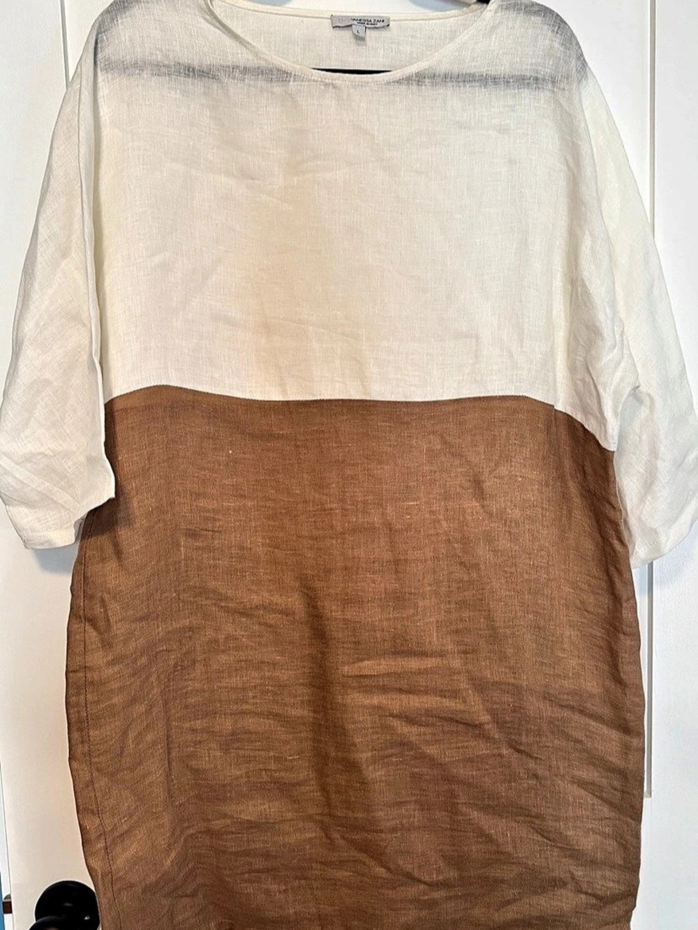 Vanessa Zani Color Block Mini Dress Brown & White Large